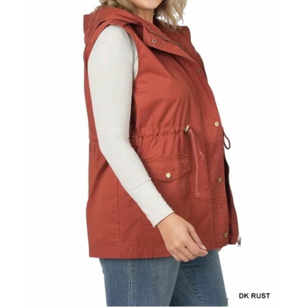 Hooded Sleeveless Cargo Vest